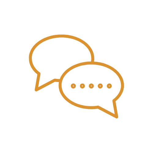 Two orange speech bubbles on a white background